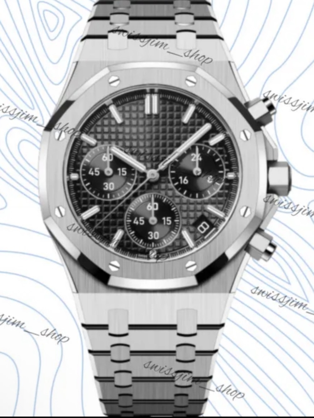 Men's Stainless Steel Audemars Piguets Chronograph Watch - Black Dial - Inspired